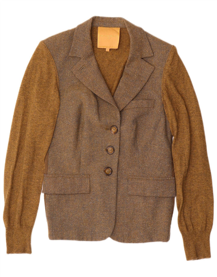 Silvian Heach Womens Knit Blazer Jacket UK 12 Medium Brown Colourblock