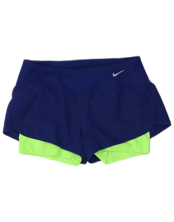 Nike Womens Dri Fit Sport Shorts UK 10 Small Navy Blue Colourblock