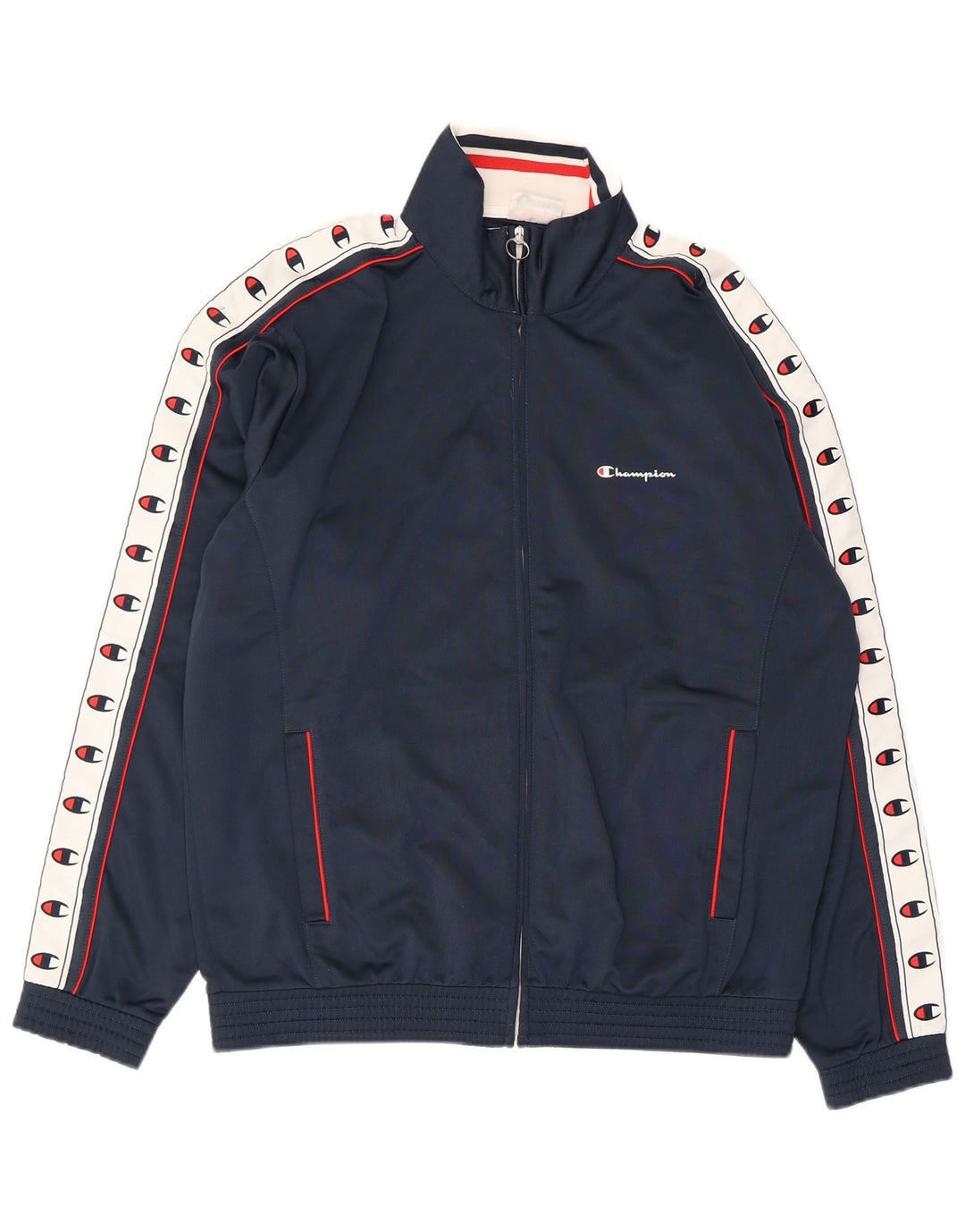 CHAMPION Mens Graphic Tracksuit Top Jacket Large Navy Blue Colourblock