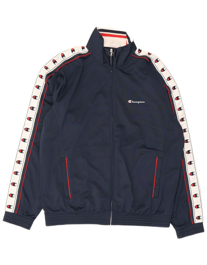 CHAMPION Mens Graphic Tracksuit Top Jacket Large Navy Blue Colourblock