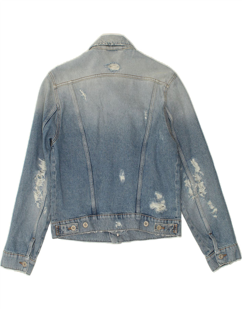 VINTAGE Womens Distressed Denim Jacket UK 14 Medium Blue Vintage Vintage and Second-Hand Vintage from Messina Hembry 