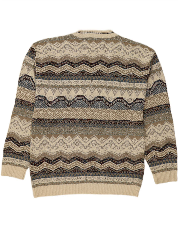 MALAGRIDA Mens V-Neck Jumper Sweater Large Off White Striped Cotton Vintage Malagrida and Second-Hand Malagrida from Messina Hembry 