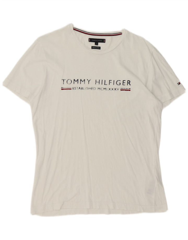 Tommy Hilfiger Mens Graphic T-Shirt Top Large White Cotton