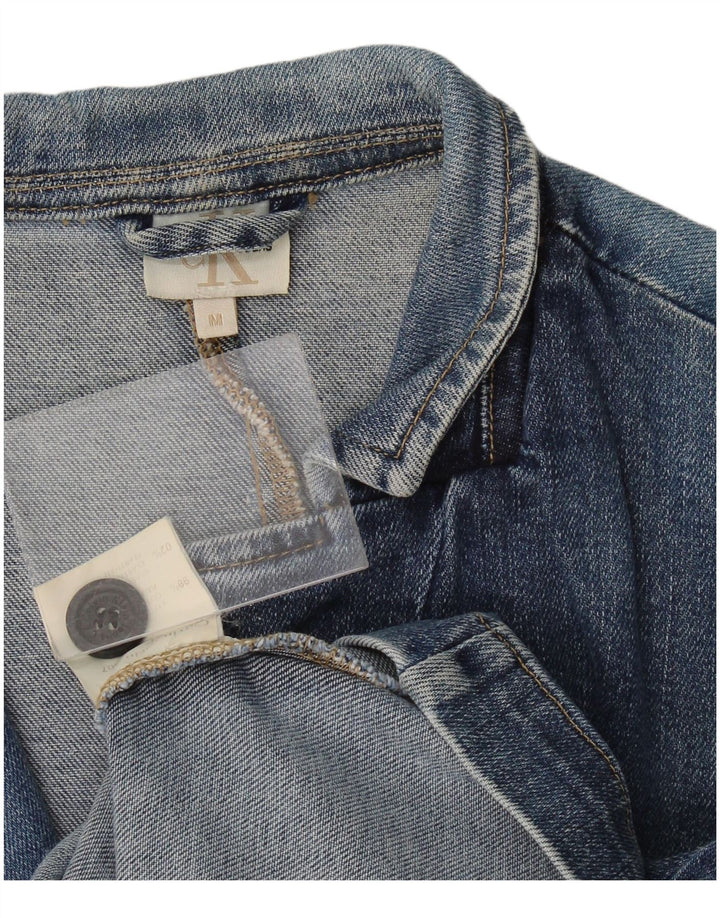 Calvin Klein Womens 2 Button Denim Blazer Jacket UK 12 Medium Blue Cotton