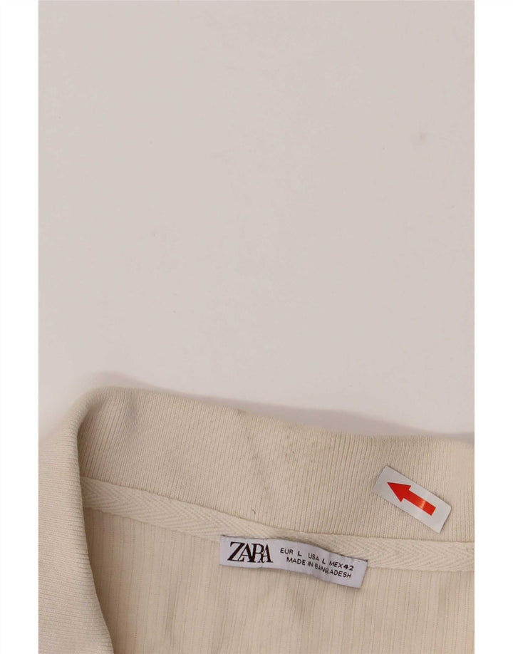 Zara Mens Polo Shirt Large Off White Cotton