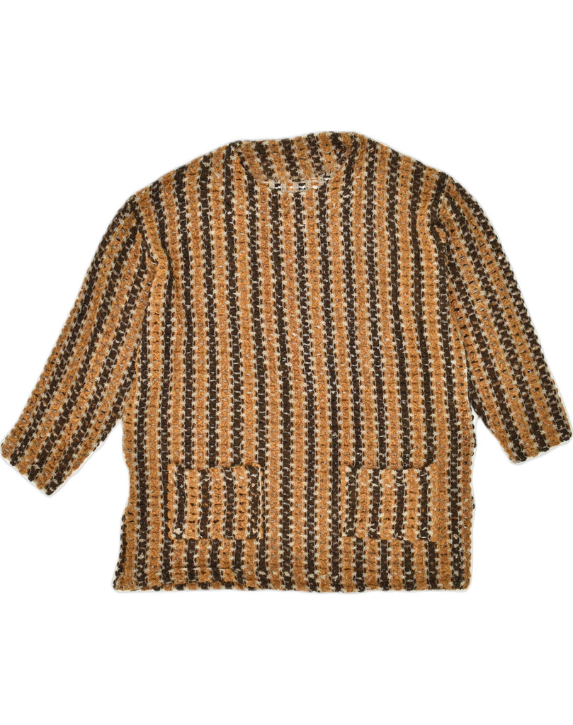 VINTAGE Womens Crew Neck Jumper Sweater UK 14 Medium Brown Striped Wool | Vintage Vintage | Thrift | Second-Hand Vintage | Used Clothing | Messina Hembry 