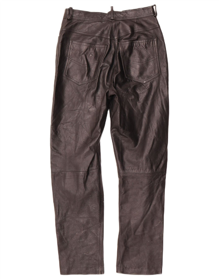 VINTAGE Womens Straight Trousers IT 42 Medium W28 L29 Black Leather