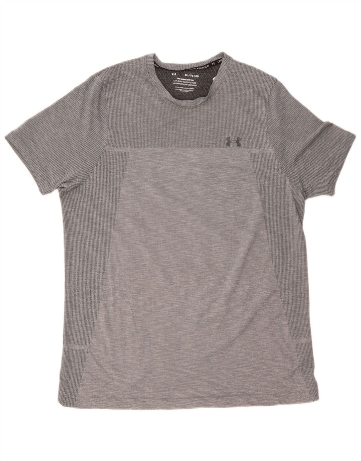 Under Armour Mens T-Shirt Top XL Grey Pinstripe Polyester