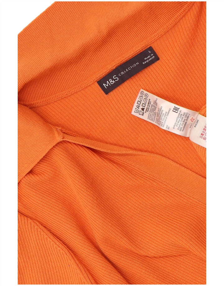 Marks & Spencer Womens Polo Shirt UK 16 Large Orange Cotton