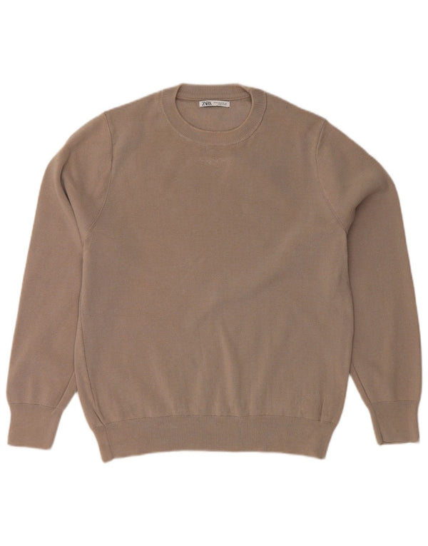 ZARA Womens Crew Neck Jumper Sweater UK 14 Medium Grey Cotton