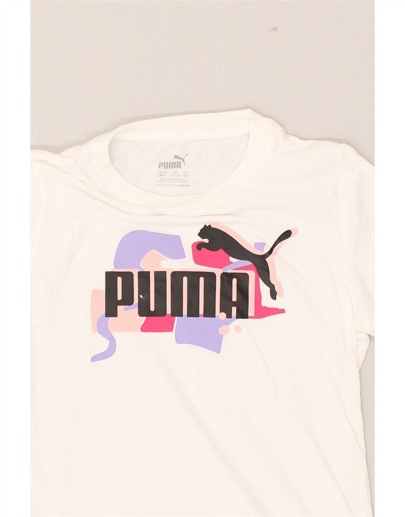 PUMA Girls Graphic T-Shirt Top 11-12 Years White Cotton | Vintage Puma | Thrift | Second-Hand Puma | Used Clothing | Messina Hembry 