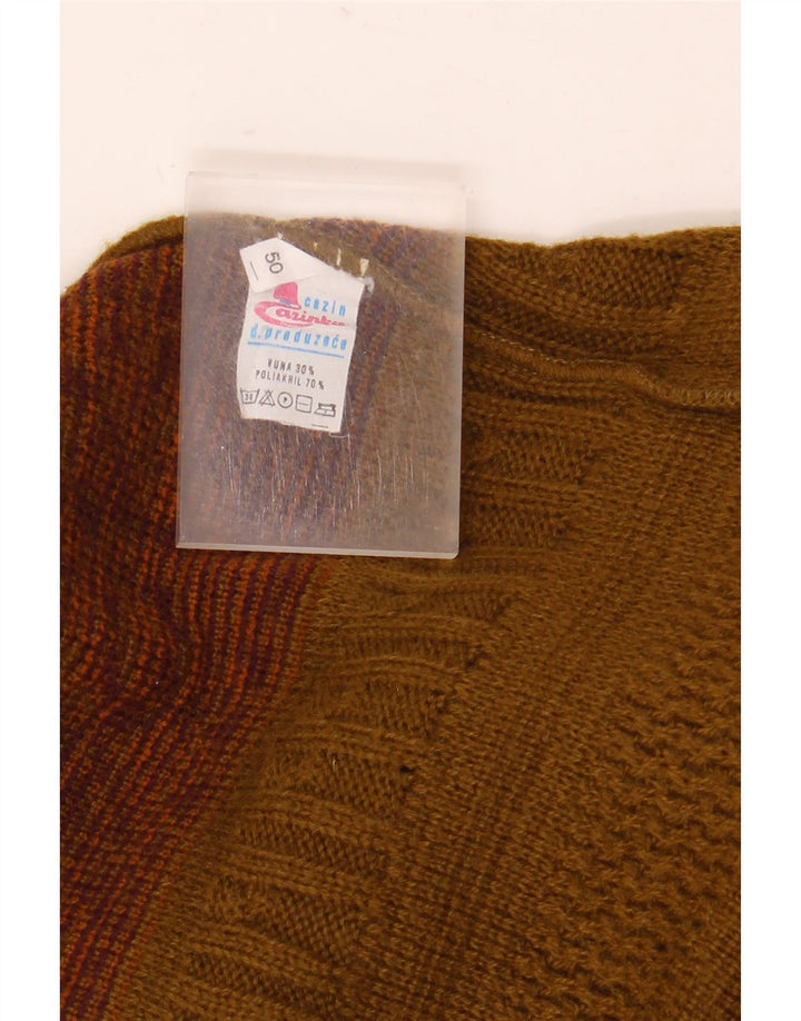 Vintage Mens Button Neck Jumper Sweater EU 50 Medium Khaki Fair Isle