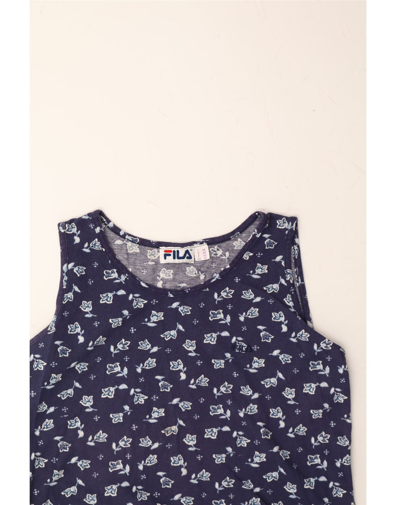 FILA Womens Vest Top IT 46 Large Navy Blue Floral Vintage Fila and Second-Hand Fila from Messina Hembry 