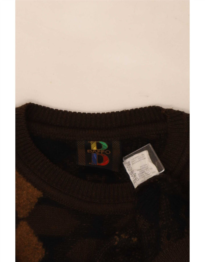 Baffo Mens Crew Neck Jumper Sweater Large Brown Argyle/Diamond Acrylic