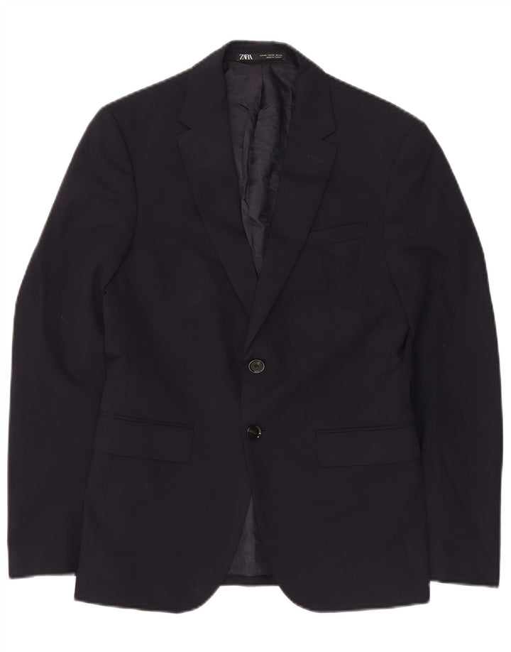 Zara Mens 2 Button Blazer Jacket EU 44 XS Navy Blue Polyester