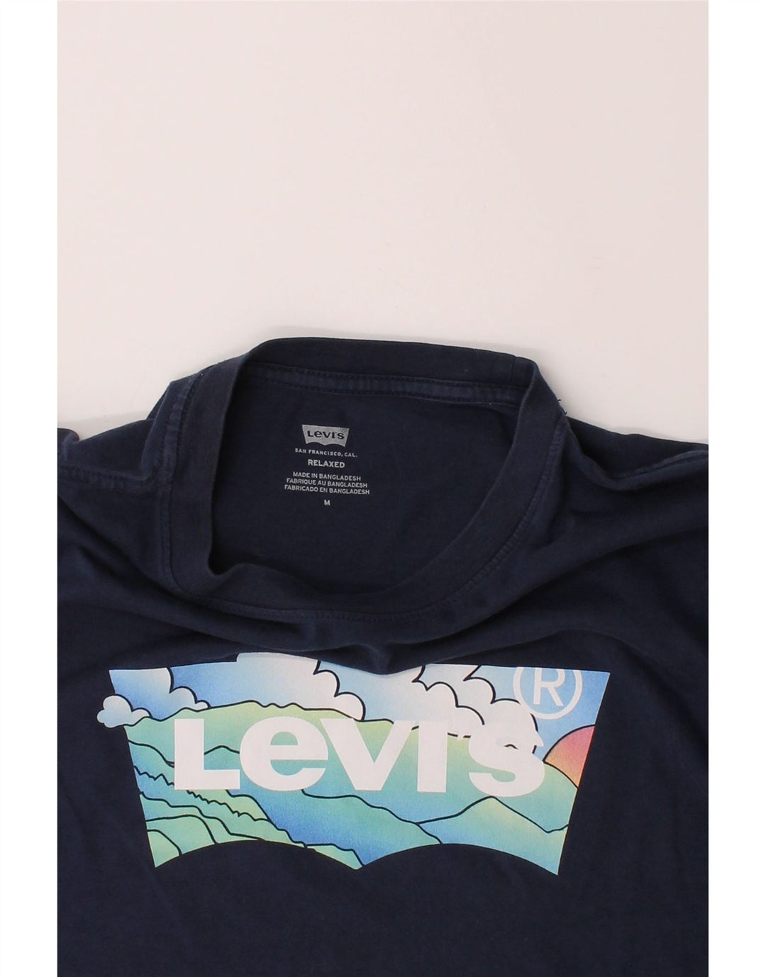LEVI'S Mens Relaxed Fit Graphic T-Shirt Top Medium Navy Blue Cotton Vintage Levi's and Second-Hand Levi's from Messina Hembry 