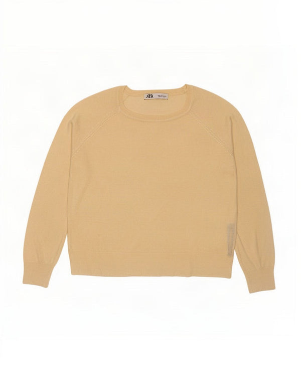 Zara Womens Oversized Boat Neck Jumper Sweater UK 10 Small Yellow Viscose