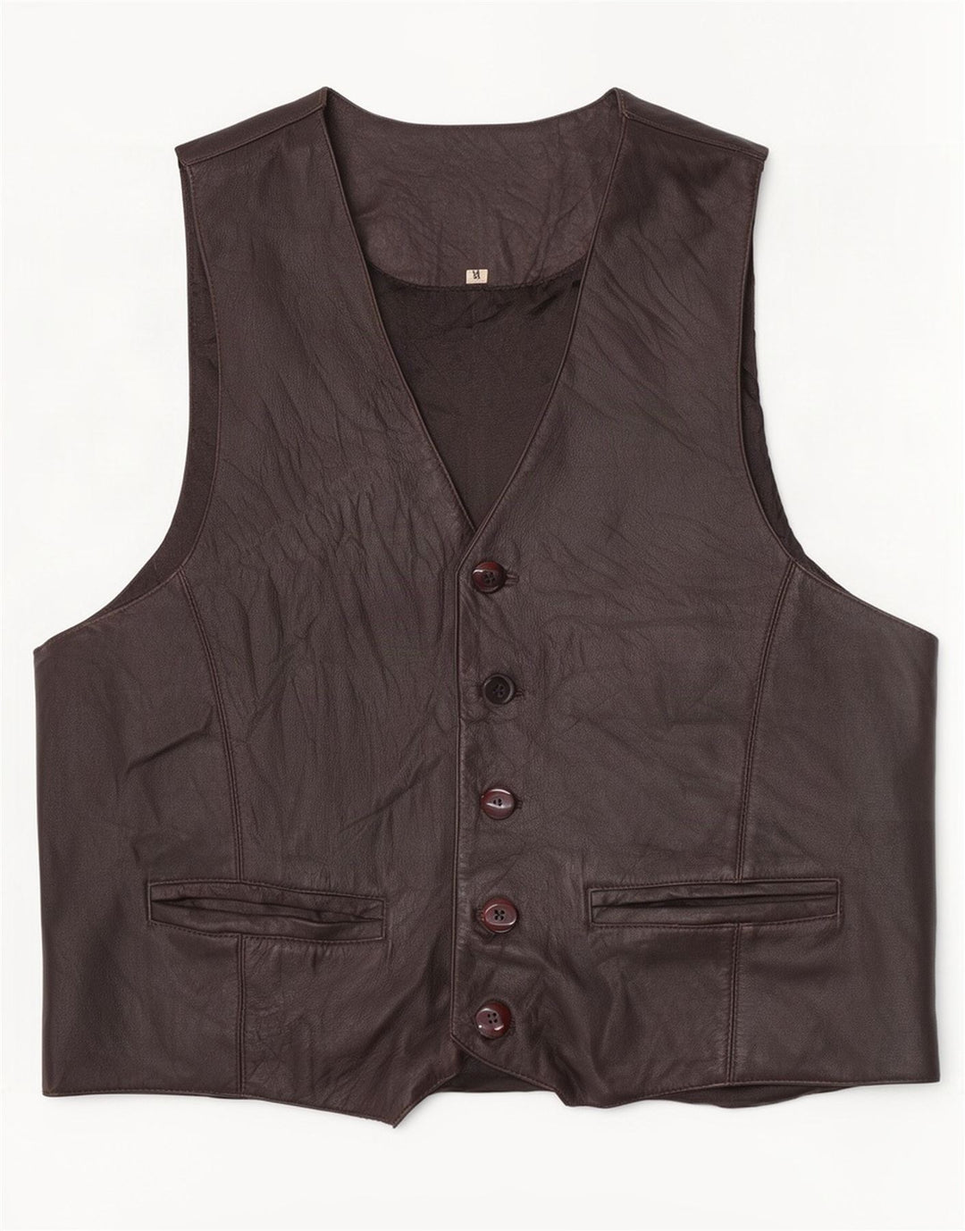 Vintage Mens Leather Waistcoat Medium Brown