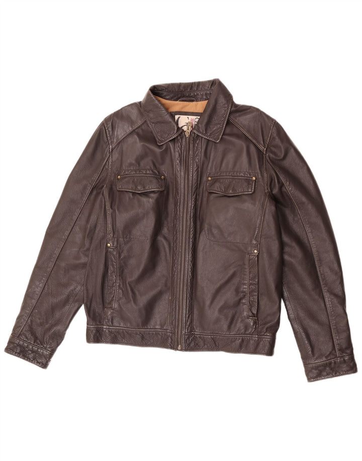 Guess Mens Leather Jacket UK 38 Medium Brown Leather