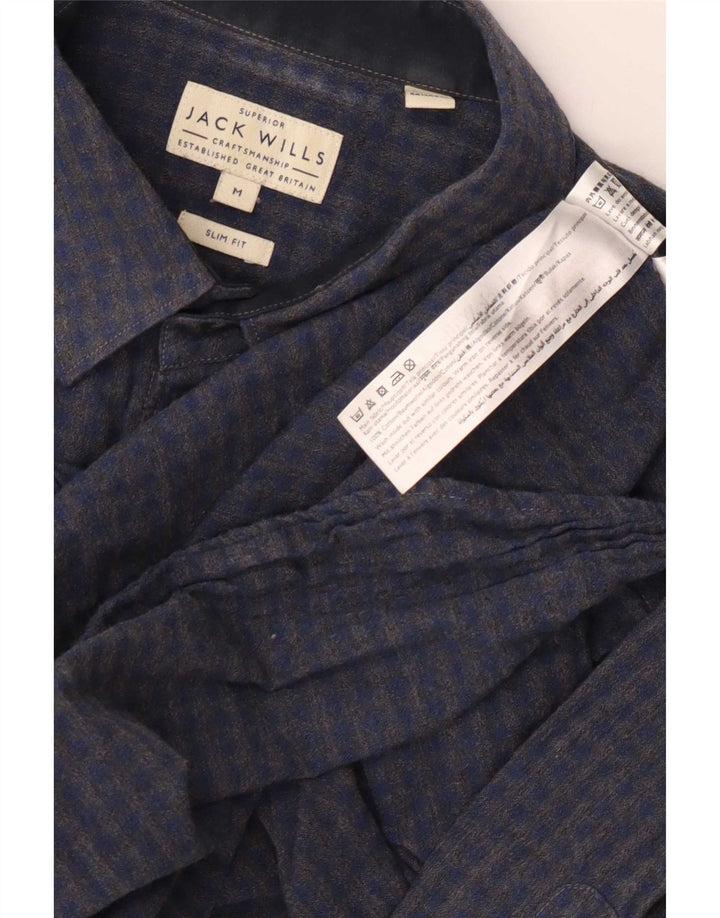 Jack Wills Mens Slim Fit Shirt Medium Navy Blue Gingham Cotton