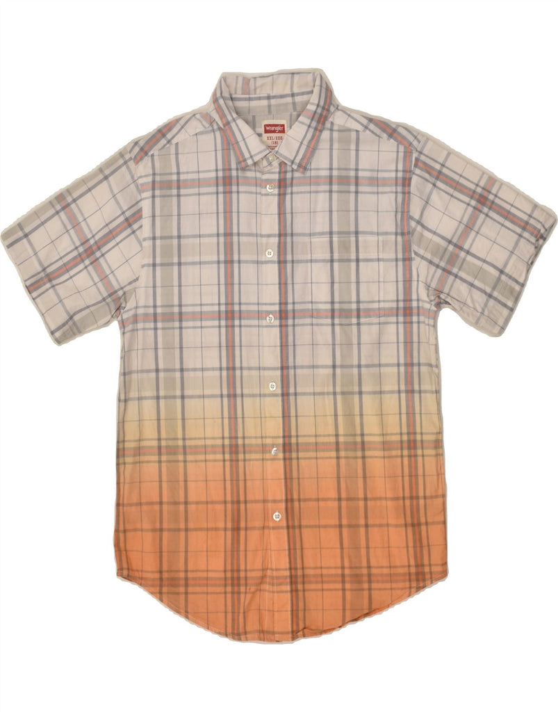 WRANGLER Boys Short Sleeve Shirt 15-16 Years 2XL Grey Check Cotton | Vintage Wrangler | Thrift | Second-Hand Wrangler | Used Clothing | Messina Hembry 