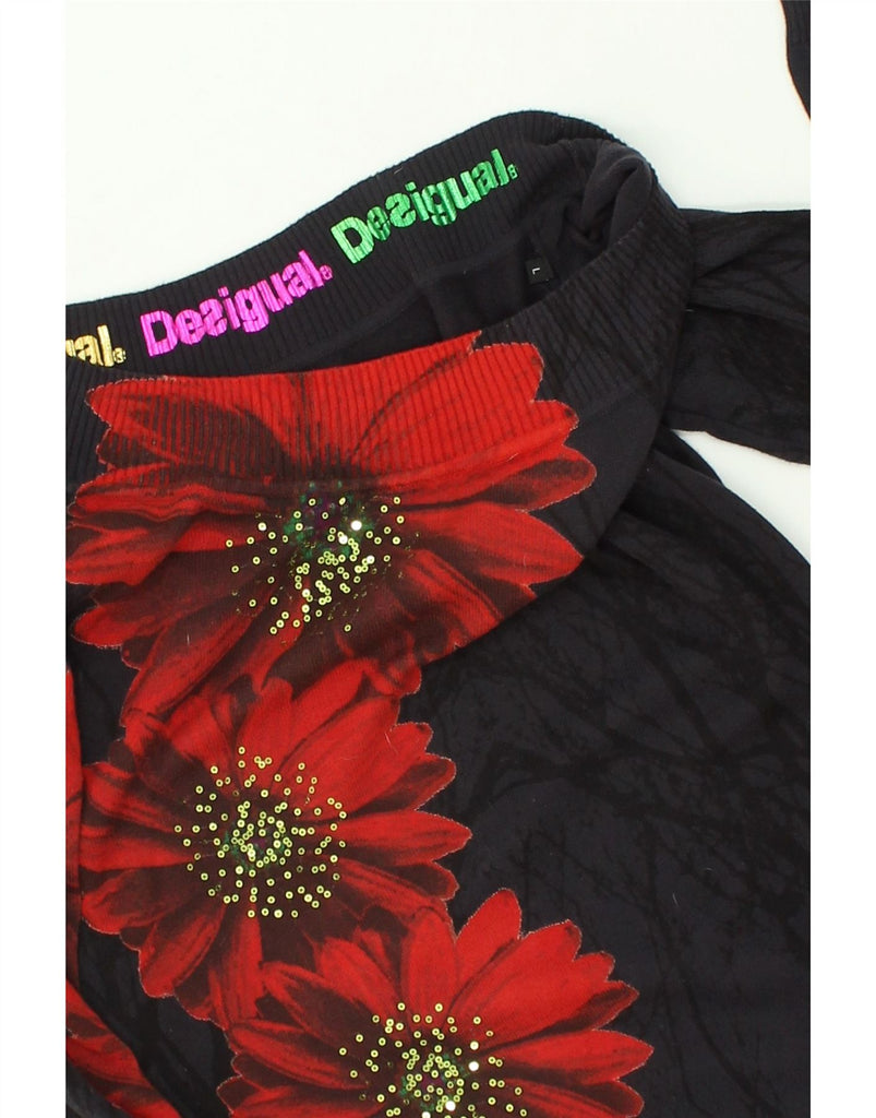 DESIGUAL Womens Boat Neck Jumper Sweater UK 14 Large Black Floral Cotton | Vintage Desigual | Thrift | Second-Hand Desigual | Used Clothing | Messina Hembry 