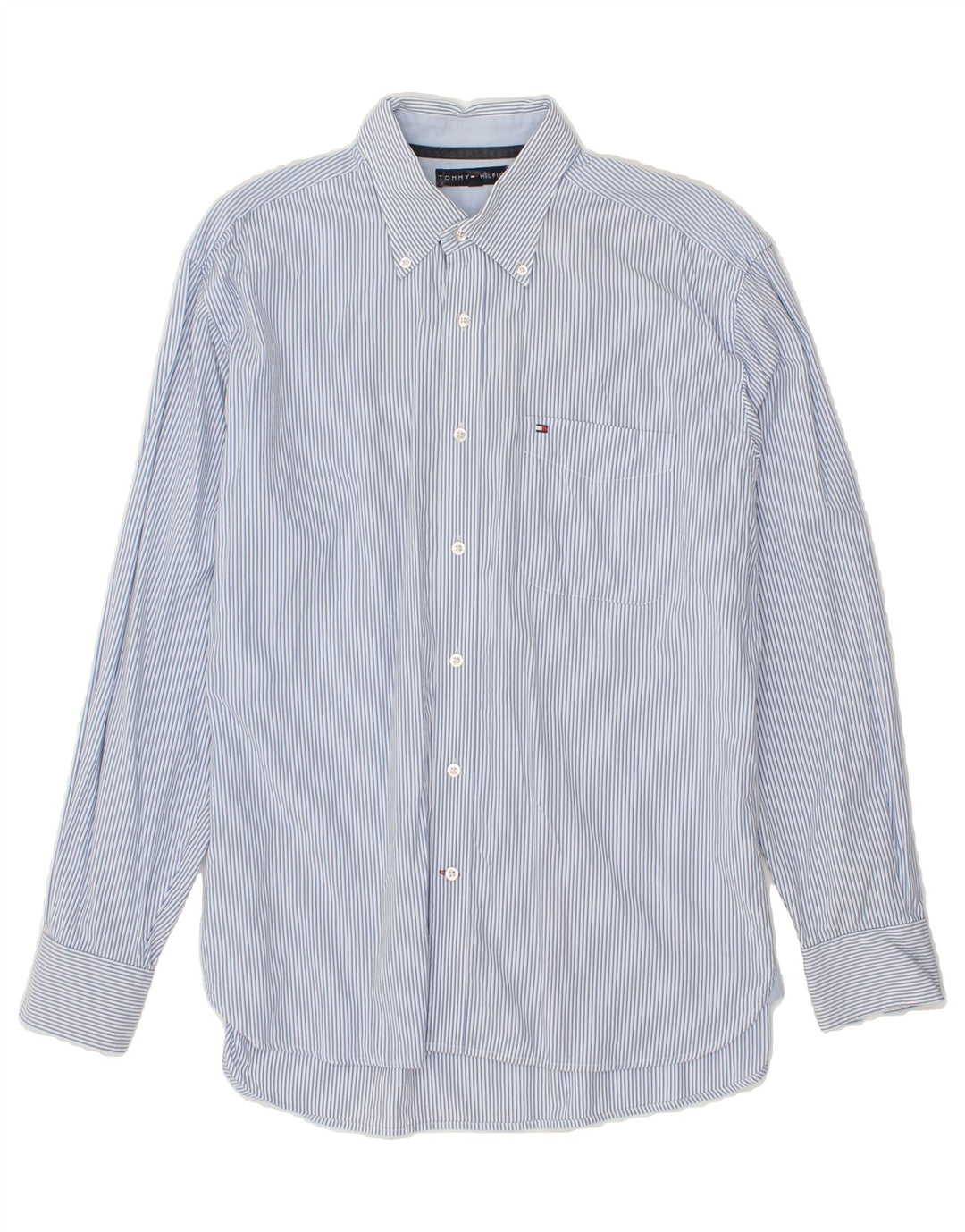 TOMMY HILFIGER Mens Shirt Large Blue Pinstripe Cotton Vintage Tommy Hilfiger and Second-Hand Tommy Hilfiger from Messina Hembry 