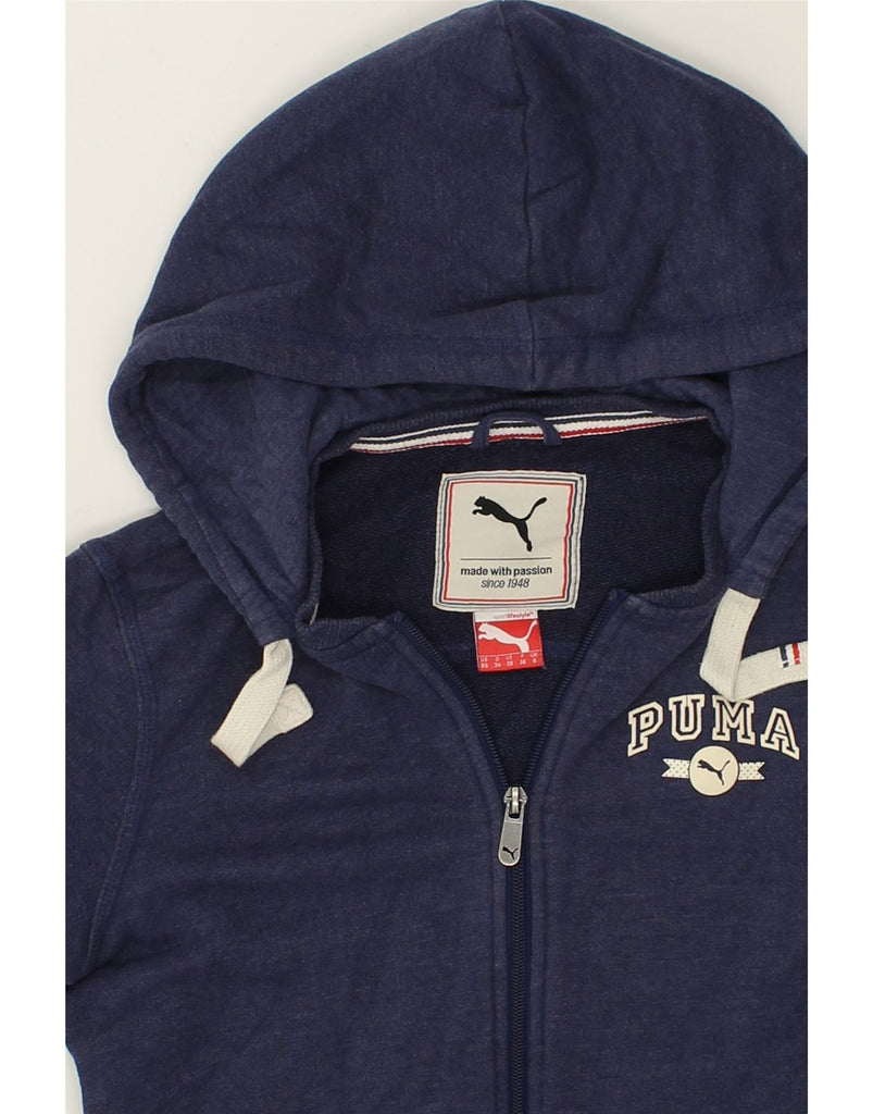 PUMA Womens Graphic Zip Hoodie Sweater UK 8 Small  Navy Blue Cotton | Vintage Puma | Thrift | Second-Hand Puma | Used Clothing | Messina Hembry 