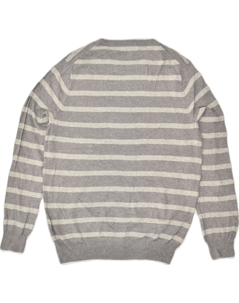 J. CREW Mens Crew Neck Jumper Sweater Large Grey Striped Cotton | Vintage J. Crew | Thrift | Second-Hand J. Crew | Used Clothing | Messina Hembry 
