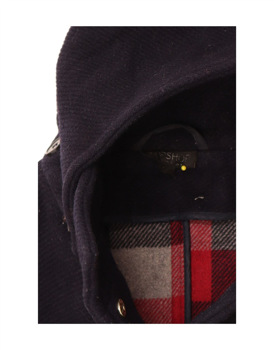 Topshop Womens Hooded Duffle Coat UK 10 Small Navy Blue Wool