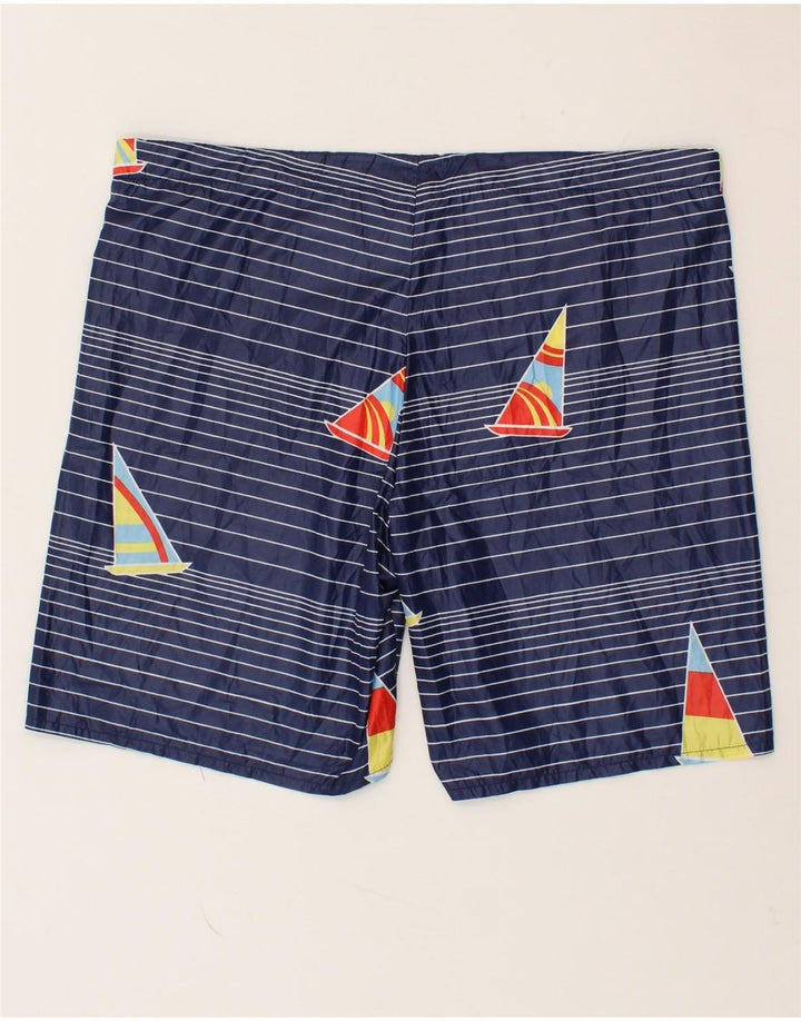 VINTAGE Mens Swimming Shorts Large Navy Blue Striped Polyester Vintage Vintage and Second-Hand Vintage from Messina Hembry 