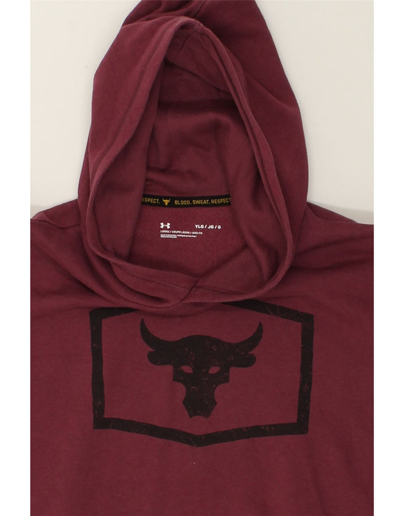 UNDER ARMOUR Boys Graphic Hoodie Jumper 14-15 Years Large Burgundy Cotton | Vintage Under Armour | Thrift | Second-Hand Under Armour | Used Clothing | Messina Hembry 
