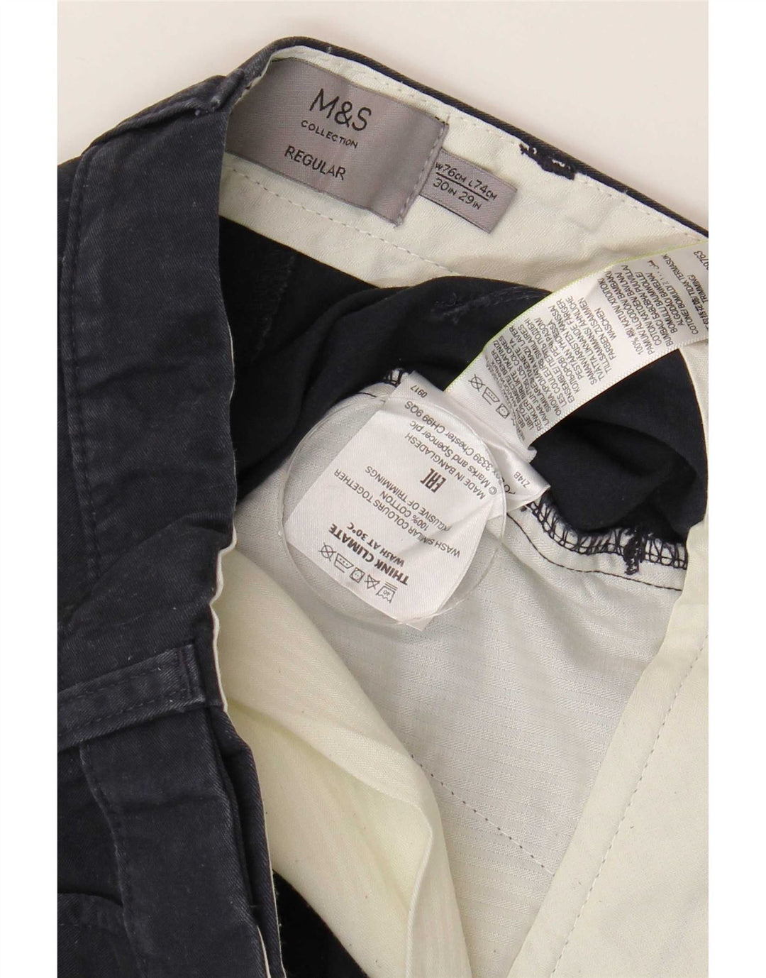 Marks & Spencer Mens Regular Fit Chino Trousers W30 L29 Navy Blue Cotton