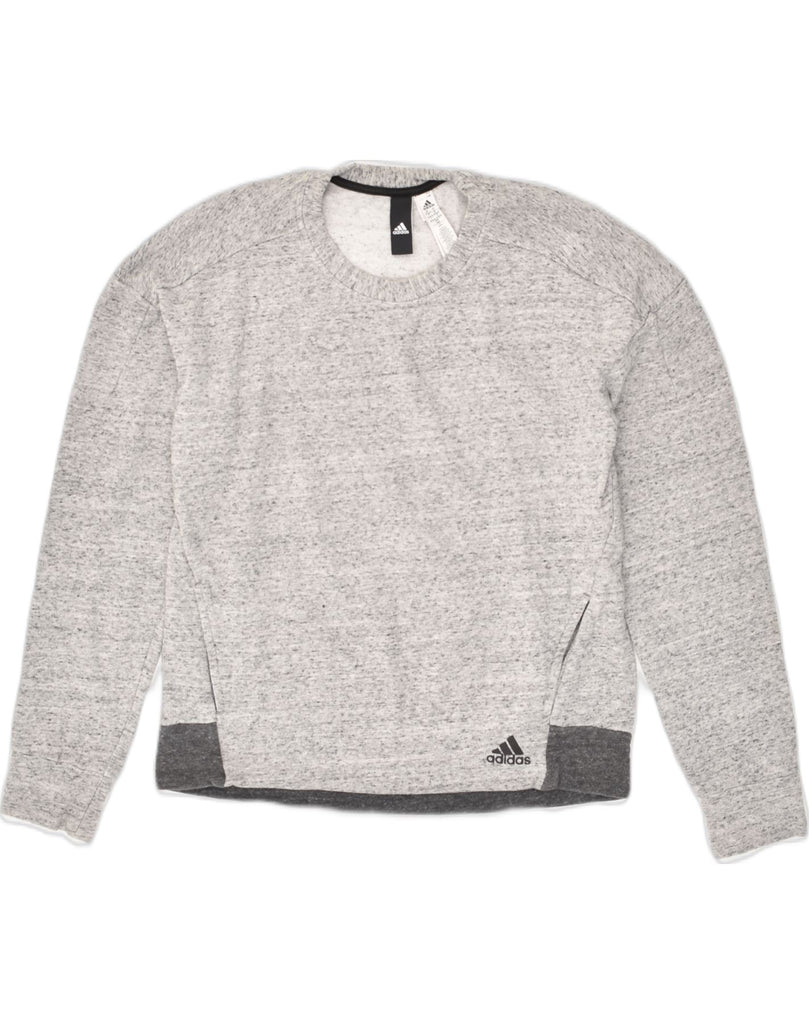 ADIDAS Womens Sweatshirt Jumper UK 12 /14 Medium Grey Colourblock Cotton | Vintage Adidas | Thrift | Second-Hand Adidas | Used Clothing | Messina Hembry 