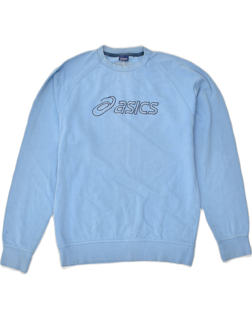 ASICS Boys Graphic Sweatshirt Jumper 15-16 Years Blue Cotton | Vintage Asics | Thrift | Second-Hand Asics | Used Clothing | Messina Hembry 