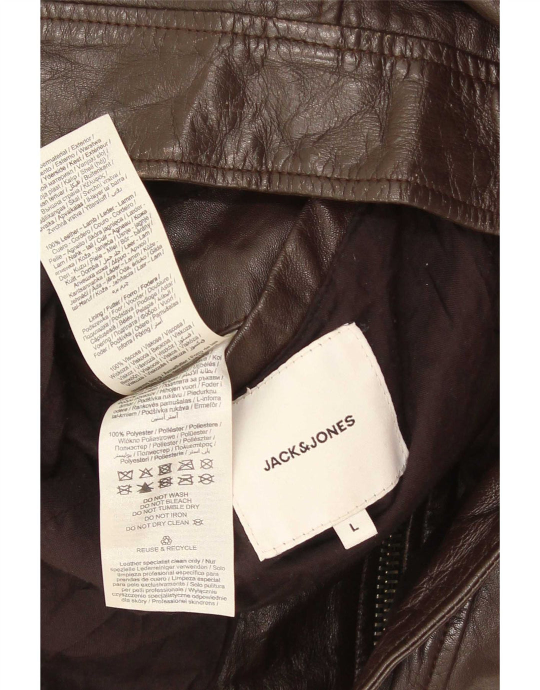 Jack & Jones Mens Leather Jacket UK 40 Large Brown