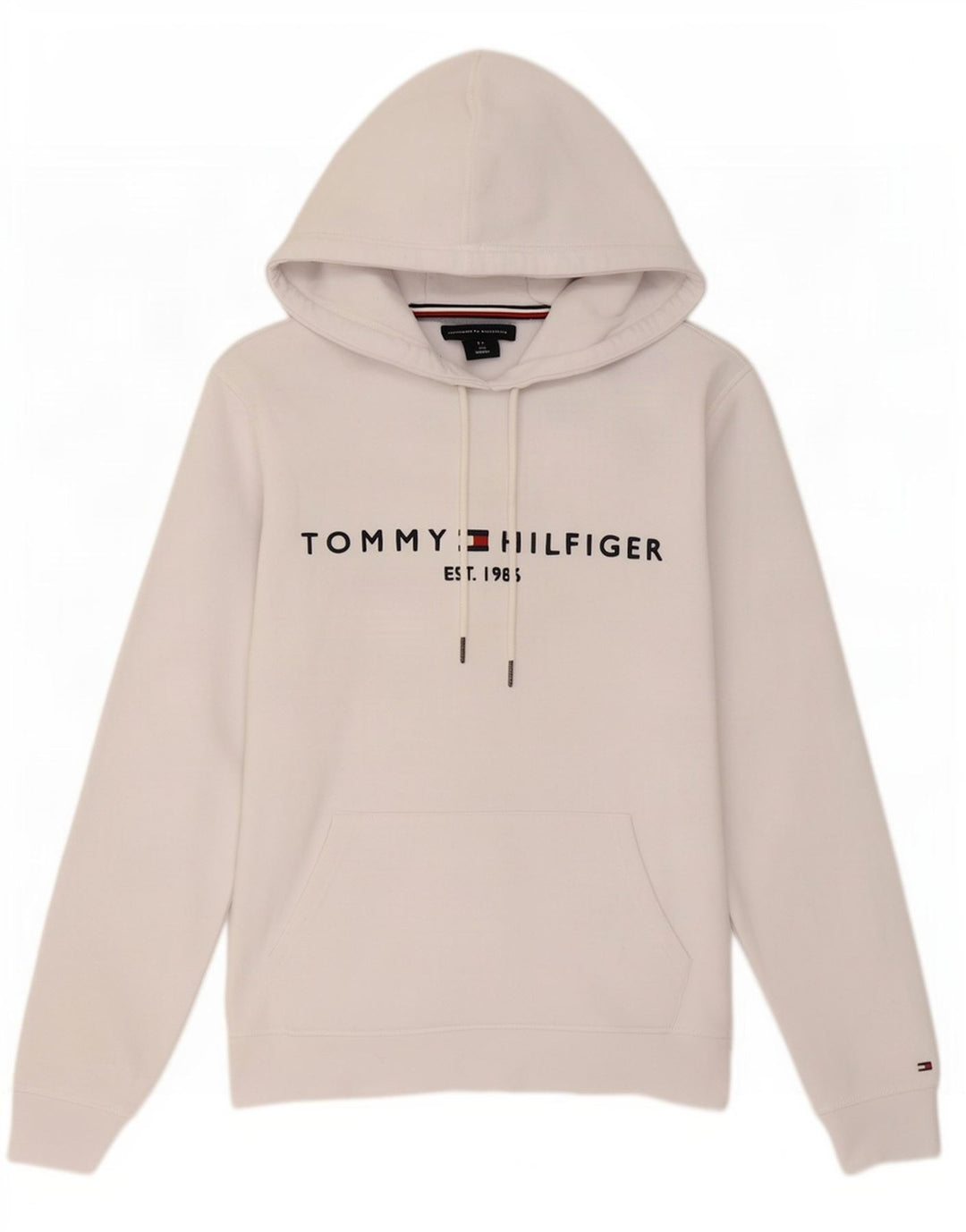 Tommy Hilfiger Mens Graphic Hoodie Jumper Medium White Cotton