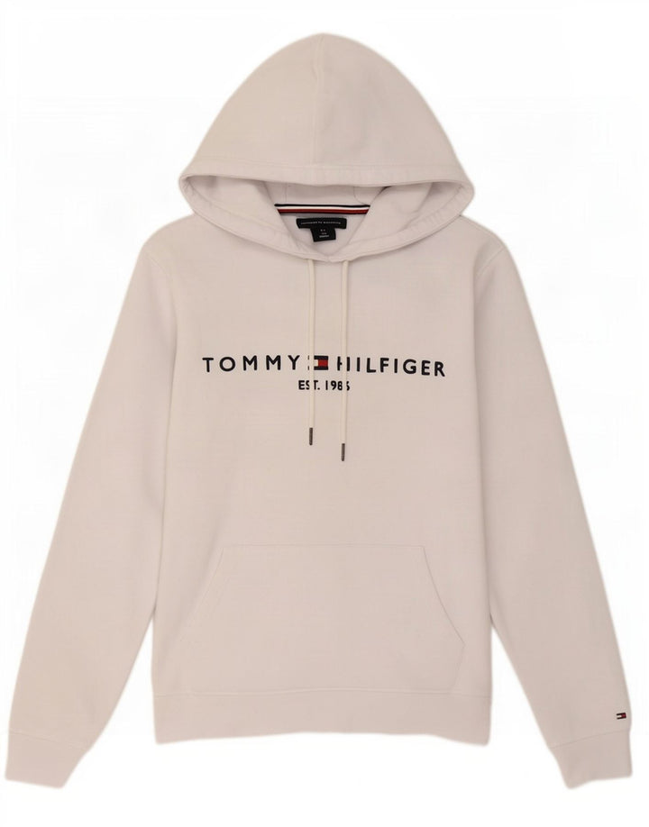 Tommy Hilfiger Mens Graphic Hoodie Jumper Medium White Cotton