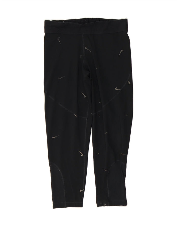 NIKE Womens Graphic Capri Leggings UK 14 Large  Black Polyester Vintage Nike and Second-Hand Nike from Messina Hembry 