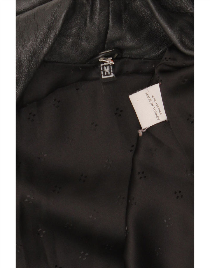 VINTAGE Womens Oversized Leather Coat UK 14 Medium Black Leather