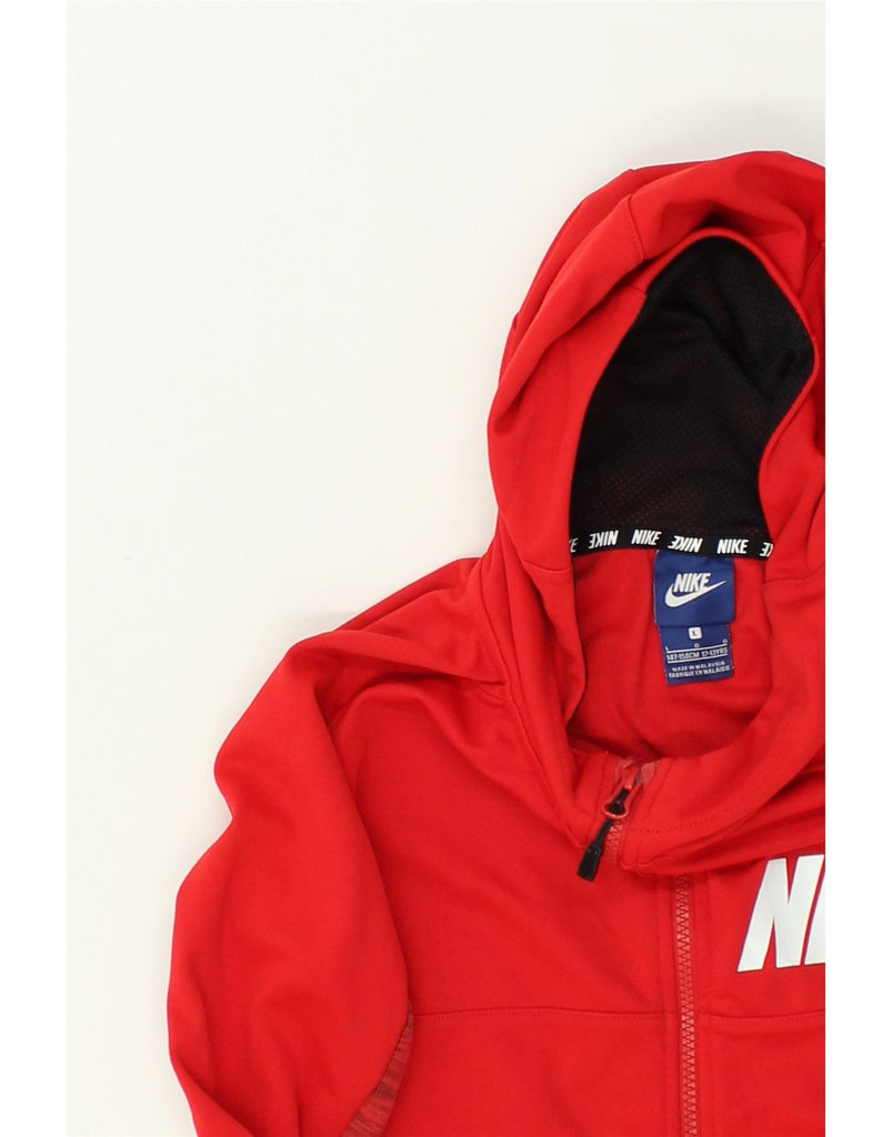 NIKE Boys Zip Hoodie Sweater 12-13 Years Large Red Colourblock Polyester | Vintage Nike | Thrift | Second-Hand Nike | Used Clothing | Messina Hembry 