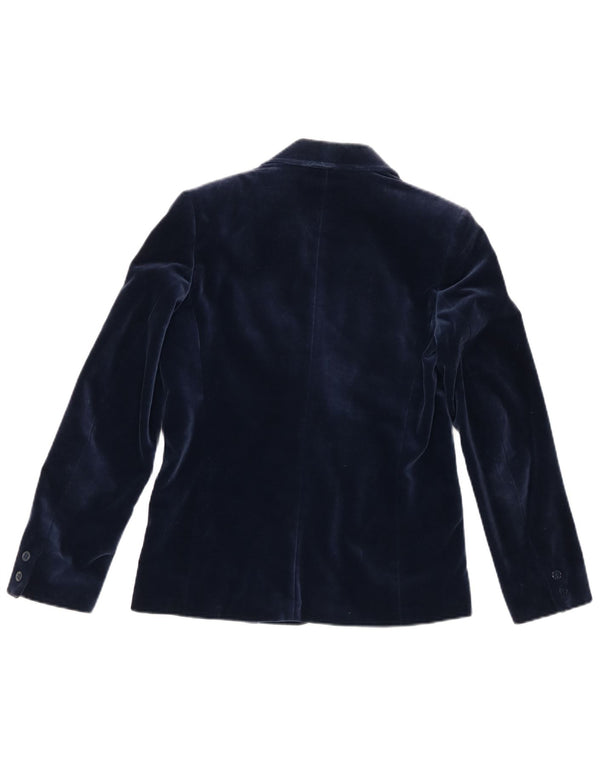 Jaeger Womens 2 Button Velvet Blazer Jacket UK 8 Small Navy Blue Cotton