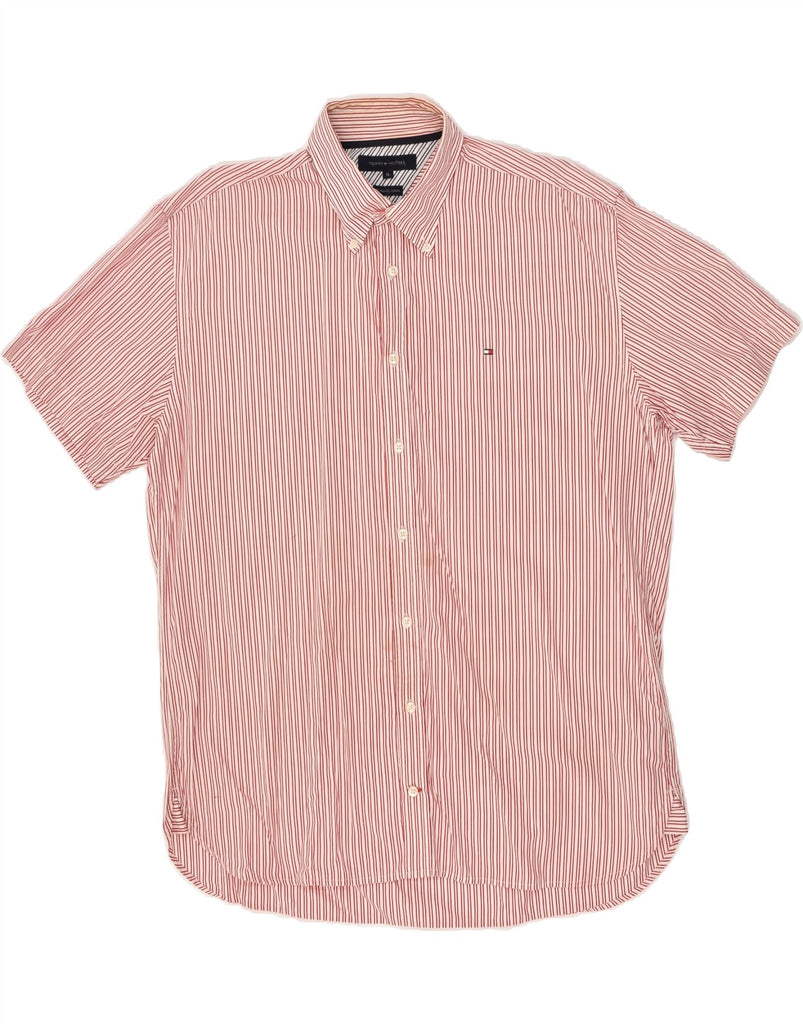 TOMMY HILFIGER Mens 80'S Two Ply Short Sleeve Shirt XL Red Pinstripe | Vintage Tommy Hilfiger | Thrift | Second-Hand Tommy Hilfiger | Used Clothing | Messina Hembry 