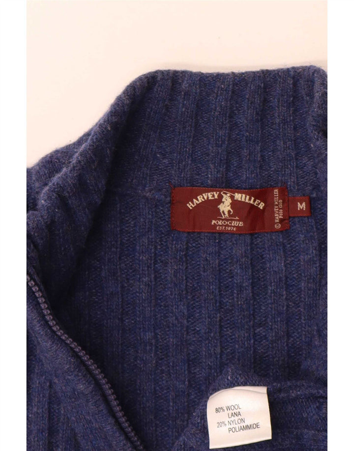 Harvey Miller Mens Graphic Cardigan Sweater Medium Blue Wool
