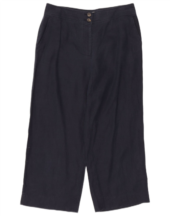 BODEN Womens Wide Leg Cropped Trousers UK 14 Large W34 L25 Navy Blue Linen