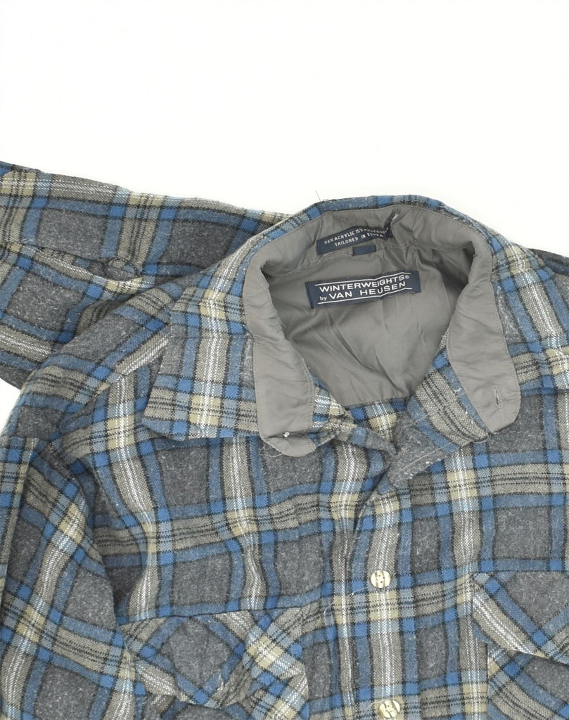 VAN HEUSEN Mens Flannel Shirt Large Grey Check Acrylic | Vintage Van Heusen | Thrift | Second-Hand Van Heusen | Used Clothing | Messina Hembry 