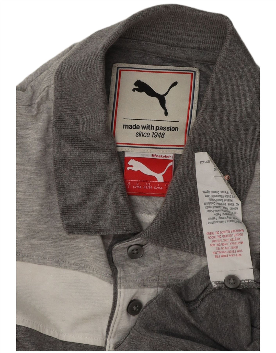 PUMA Mens Polo Shirt Large Grey Colourblock Cotton