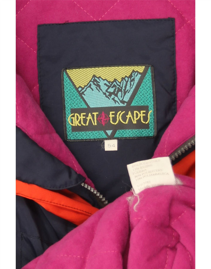 Great Escapes Mens Hooded Pullover Ski Jacket IT 54 2XL Navy Blue Polyester