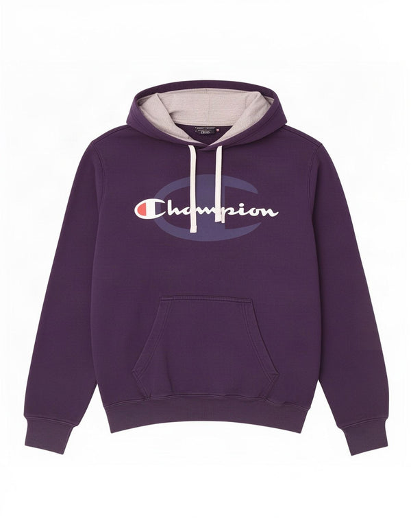 Champion Mens Graphic Hoodie Jumper Medium Navy Blue Cotton
