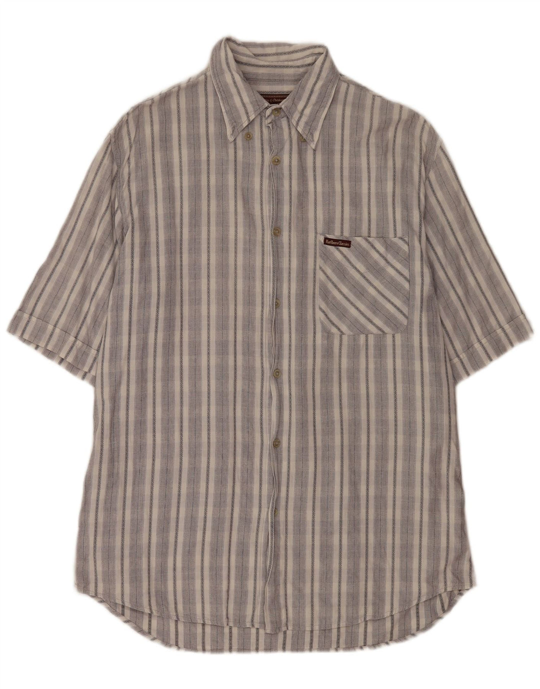 Marlboro Classics Mens Short Sleeve Shirt XL Grey Striped Cotton